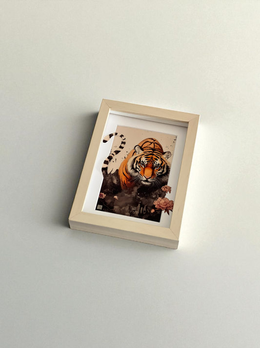 Framed Hand-Cut & Layered Korean Traditional Art Style Print wall art – The tiger and the Bamboo Grove