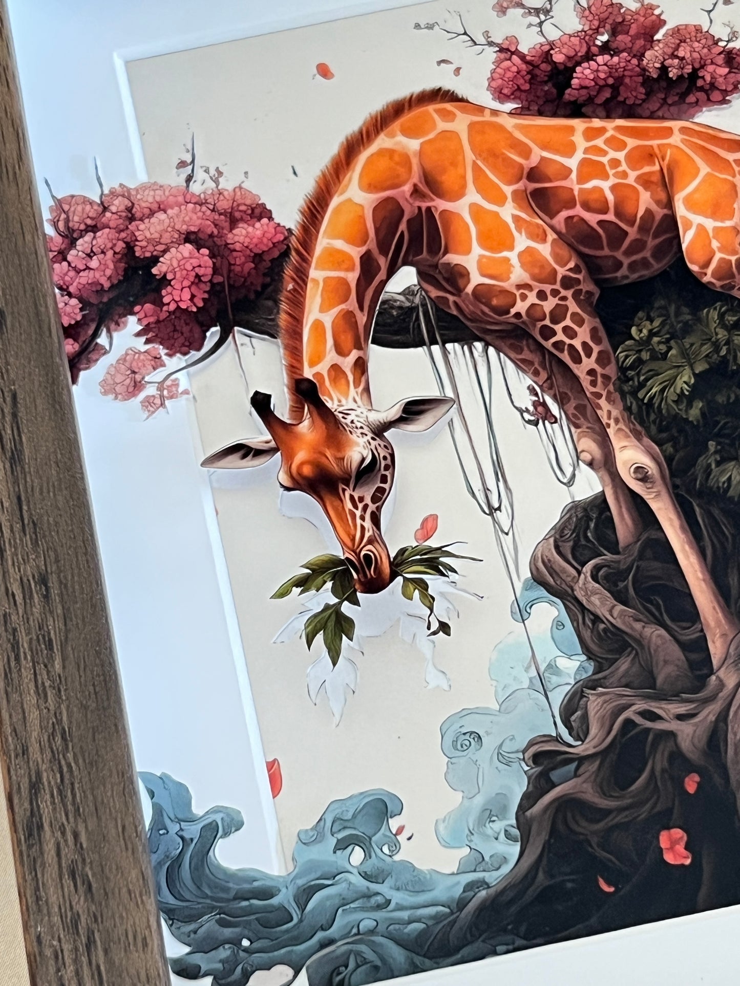 Framed Hand-Cut & Layered Korean Traditional Art Style Print wall art – The giraffe - The sky necked one