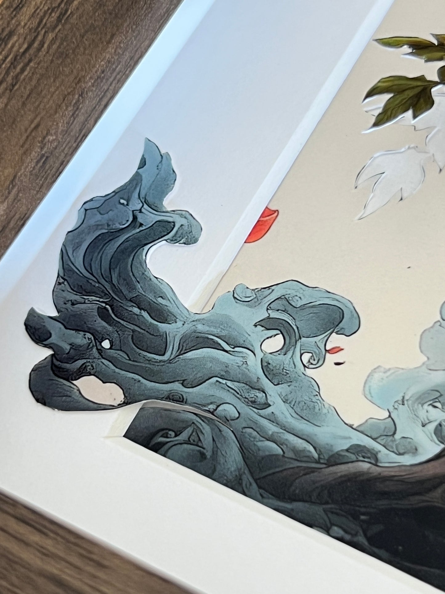 Framed Hand-Cut & Layered Korean Traditional Art Style Print wall art – The giraffe - The sky necked one