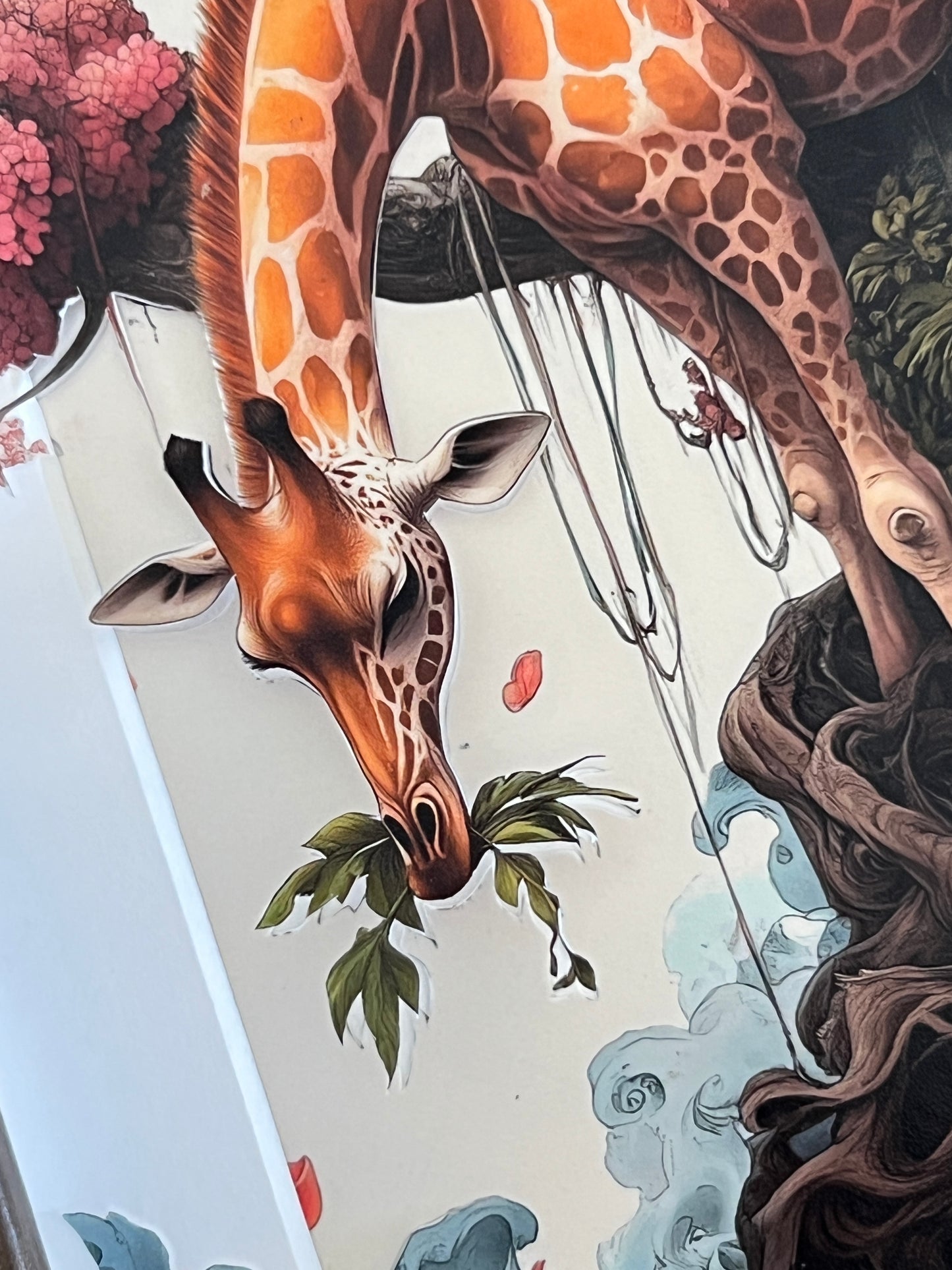 Framed Hand-Cut & Layered Korean Traditional Art Style Print wall art – The giraffe - The sky necked one