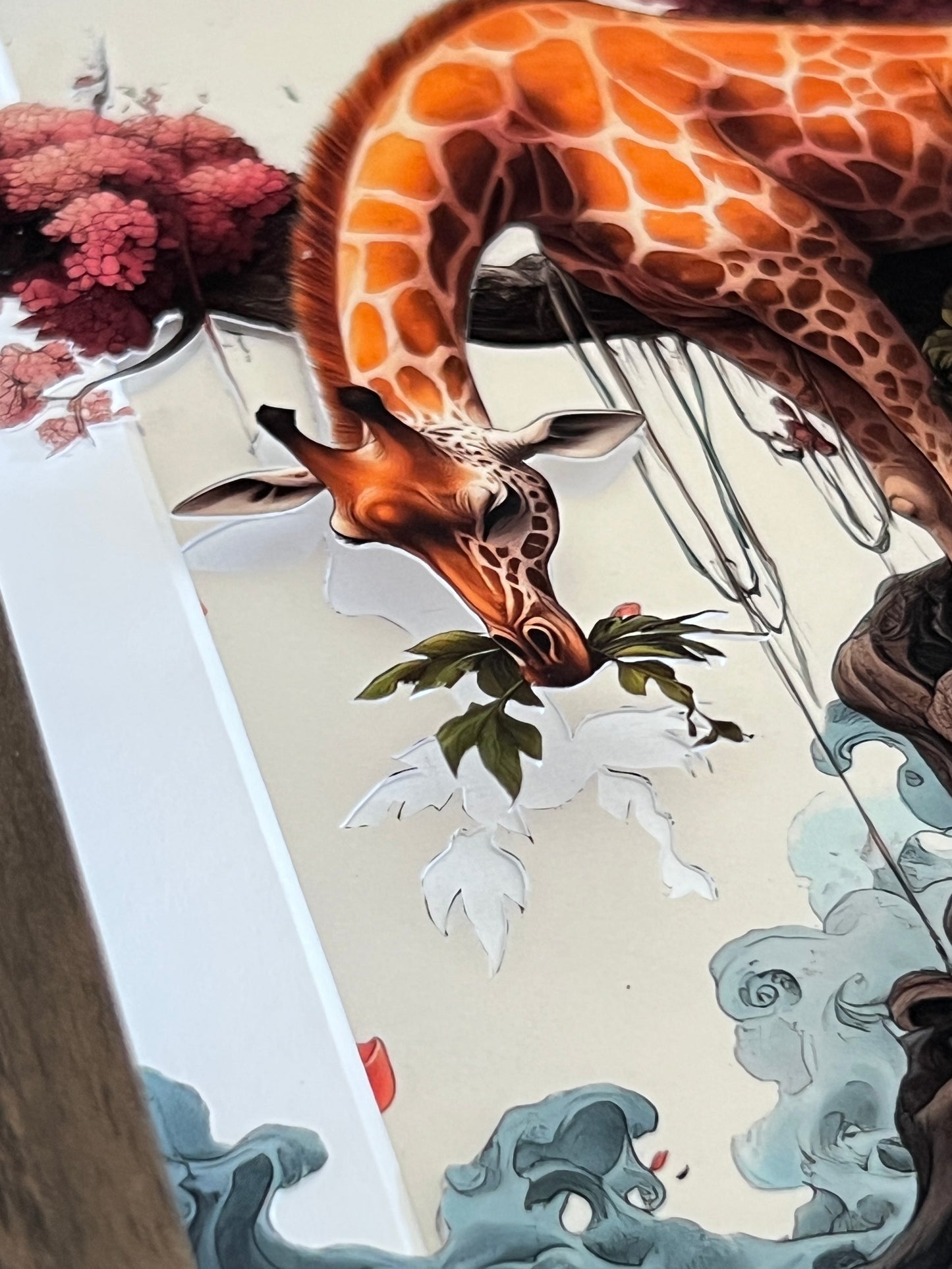 Framed Hand-Cut & Layered Korean Traditional Art Style Print wall art – The giraffe - The sky necked one